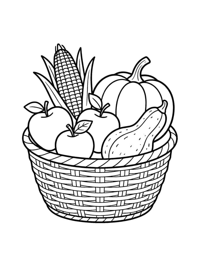 Harvest basket coloring page