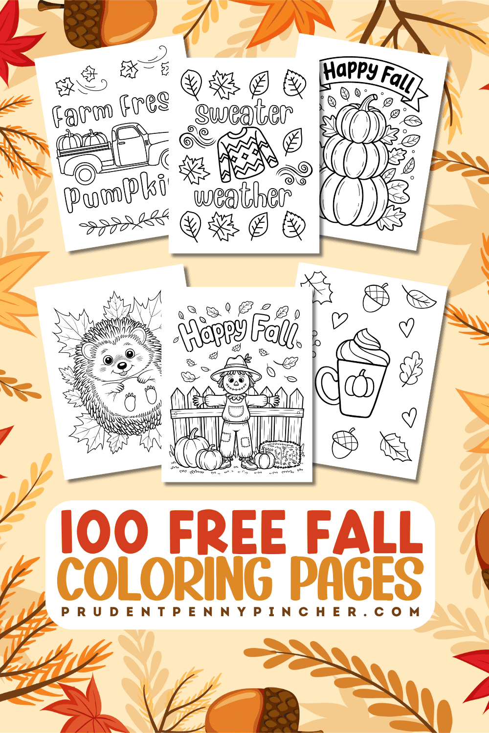 free fall coloring pages on an autumn leaf background.