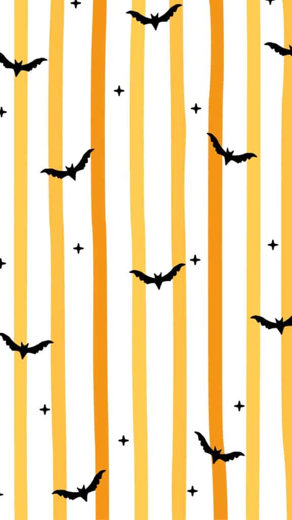 Black bats over wavy orange, yellow and white vertical stripes
