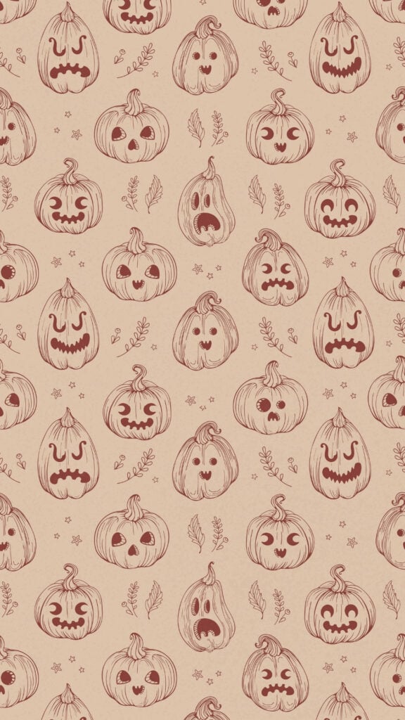 Vintage line-art jack-o-lantern pattern on a warm beige background