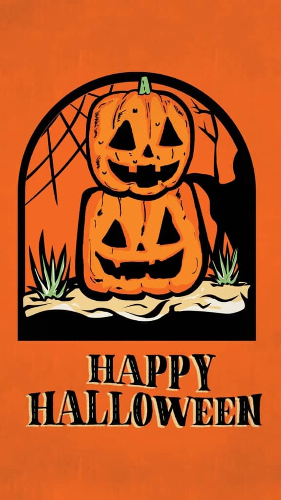 Vintage stacked jack-o-lanterns with Happy Halloween lettering retro wallpaper