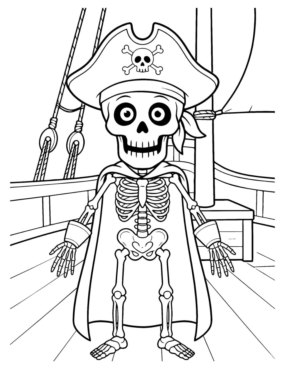 skeleton pirate on a ship monster coloring page