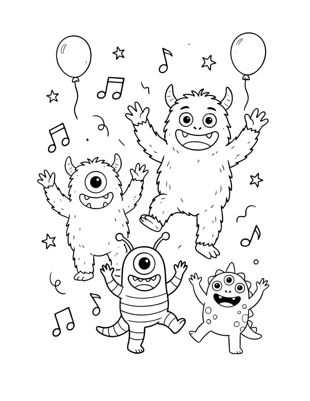 Monster Dance Party coloring page