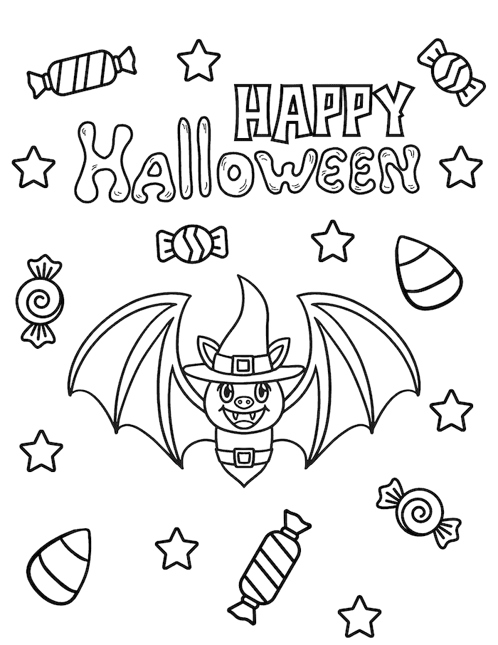 Happy Halloween Bat Coloring Page