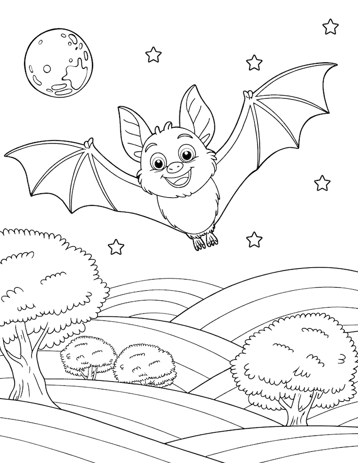 bat flying above rolling hills