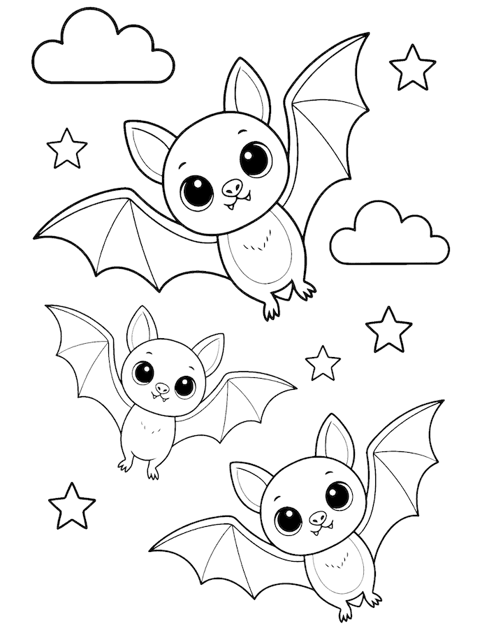 Three Cute Flying Bats