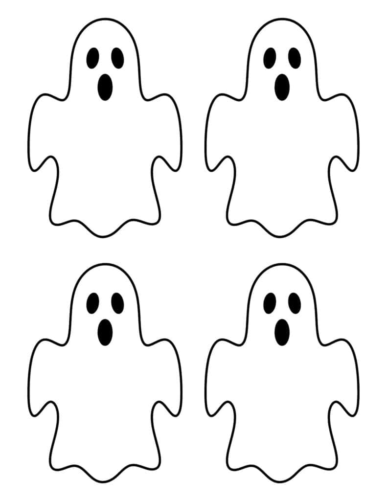 four small boo shapes with raised arms