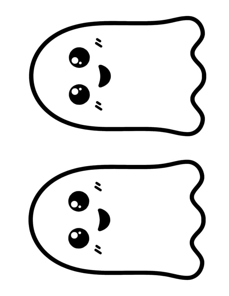 two cute smiling ghosts with big eyes and wavy bottoms