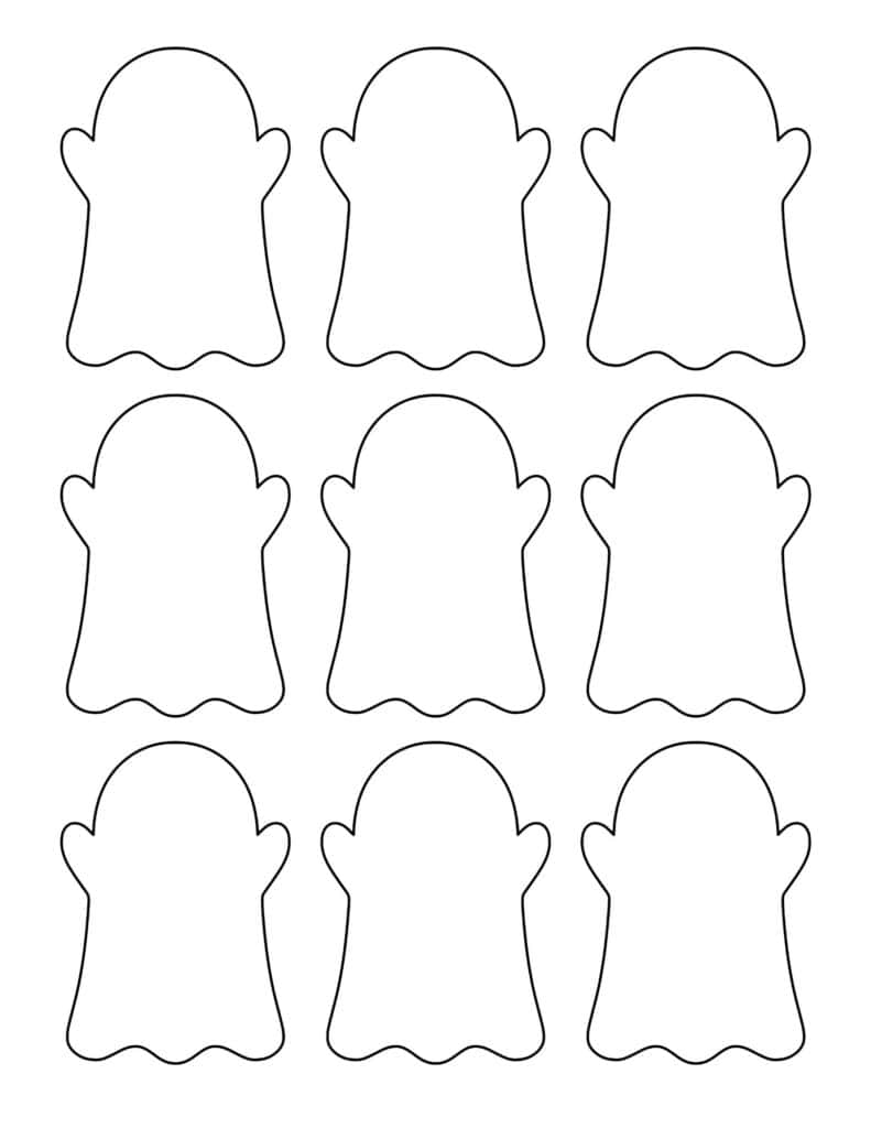nine small blank ghost shapes with raised arms