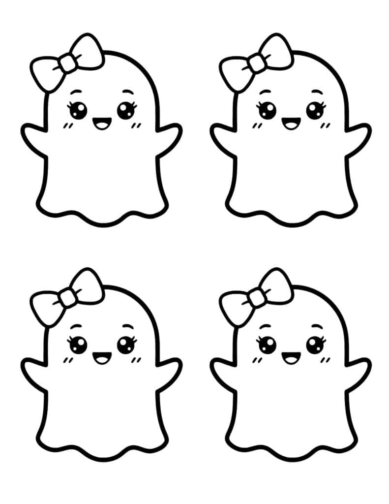 four small cute ghosts with bows
