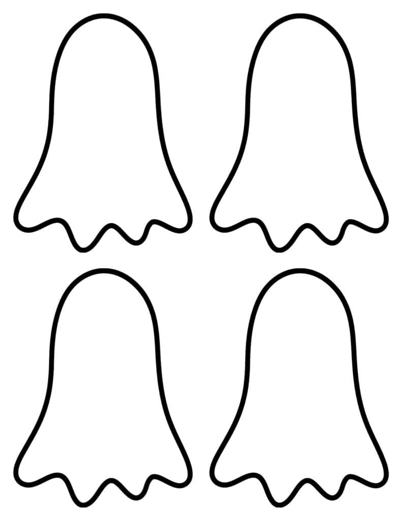 four medium blank ghost shapes with rounded tops and wavy bottoms