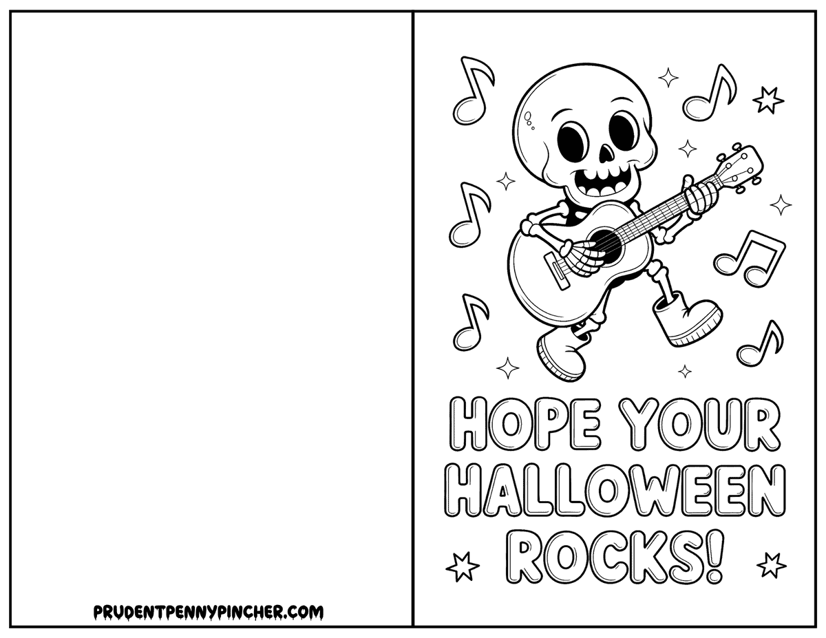 skeleton playing a guitar with musical notes