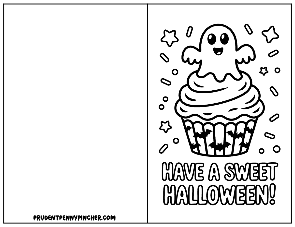 ghost topper Halloween cupcake card to color