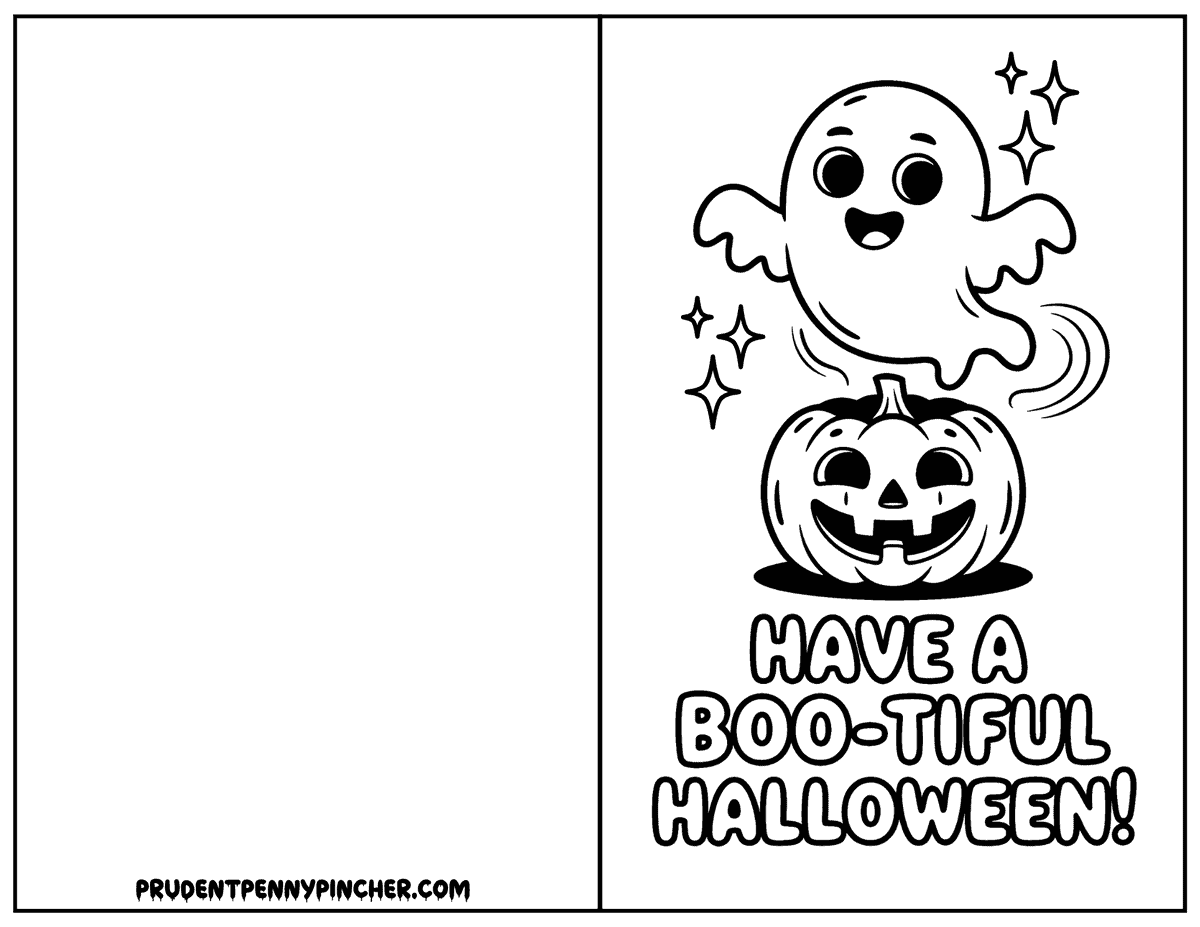 Cute ghost floating above a smiling pumpkin