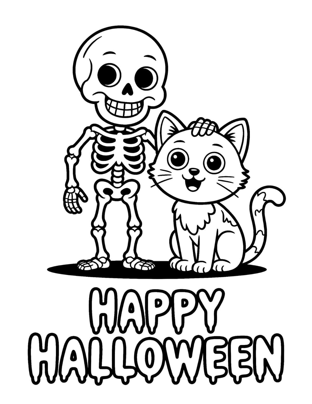 Skeleton with a cute black cat