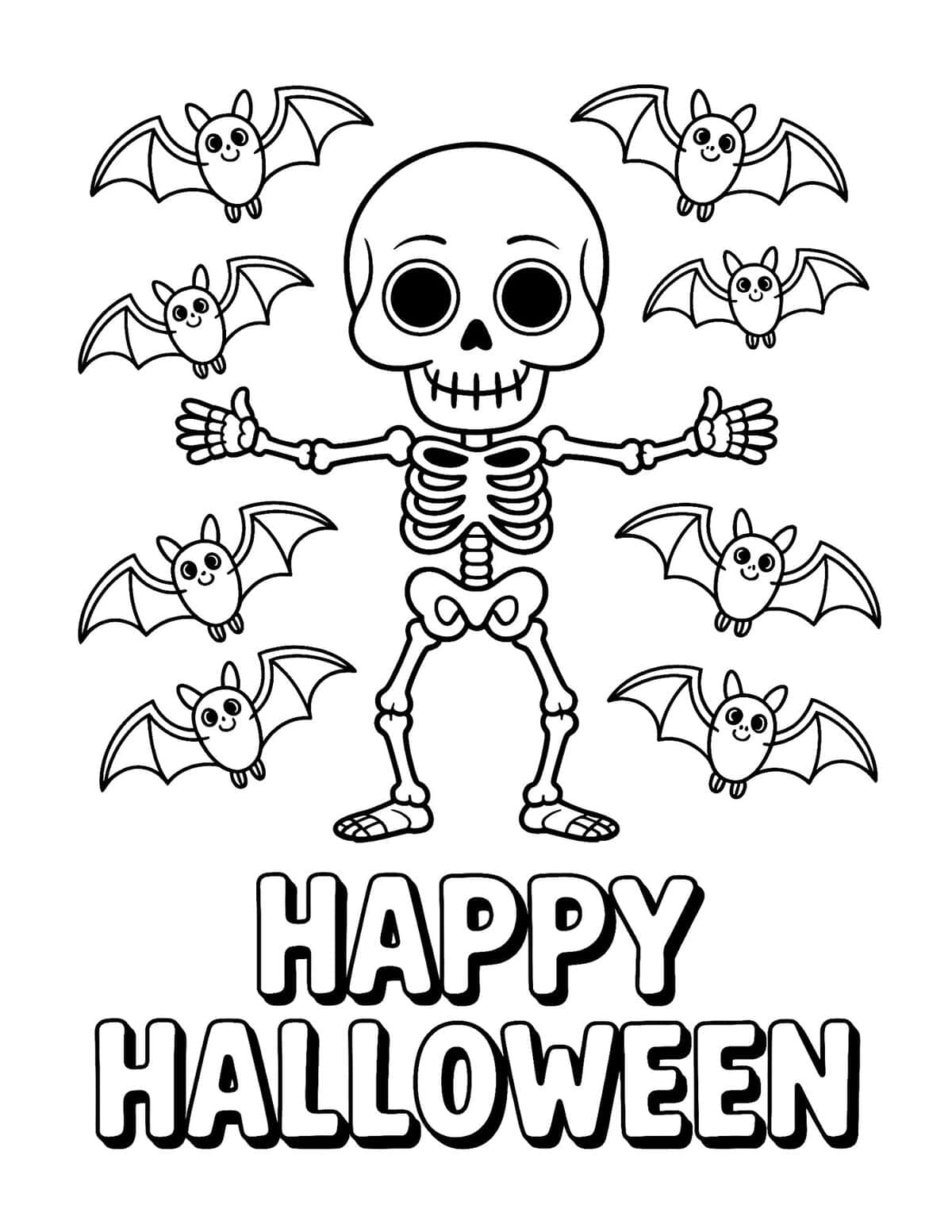 Skeleton surrounded by flying bats