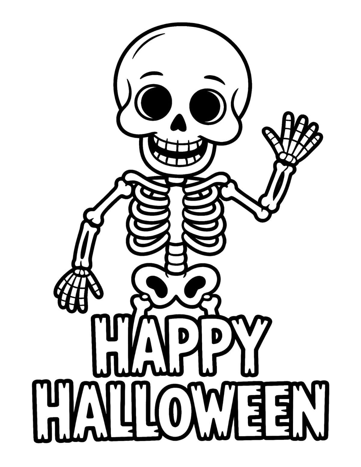 Waving Skeleton Halloween Coloring Page
