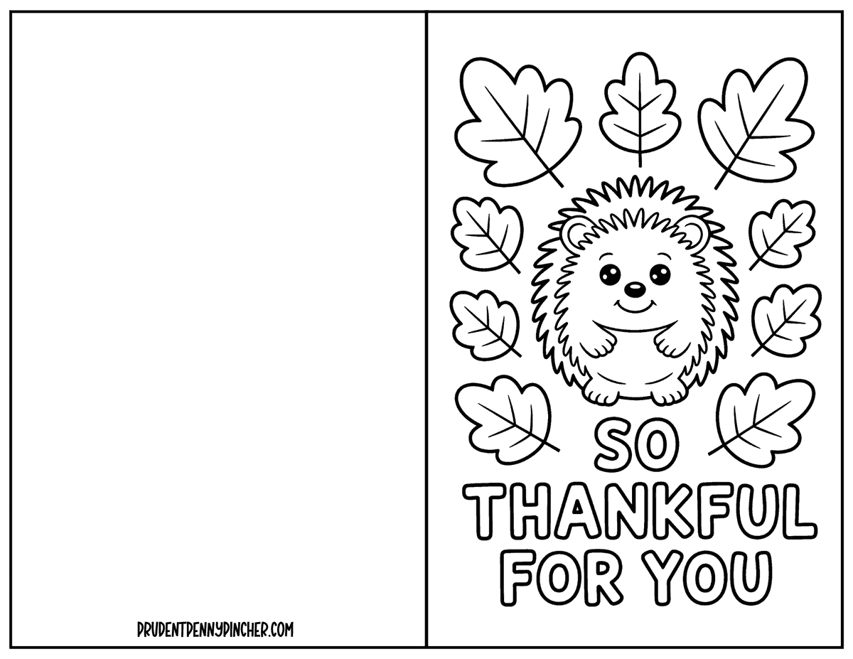 Cute hedgehog card surrounded by leaves