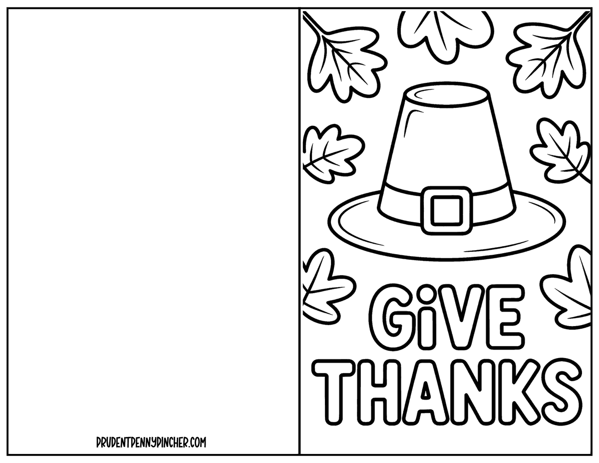 Pilgrim hat and fall leaves coloring card