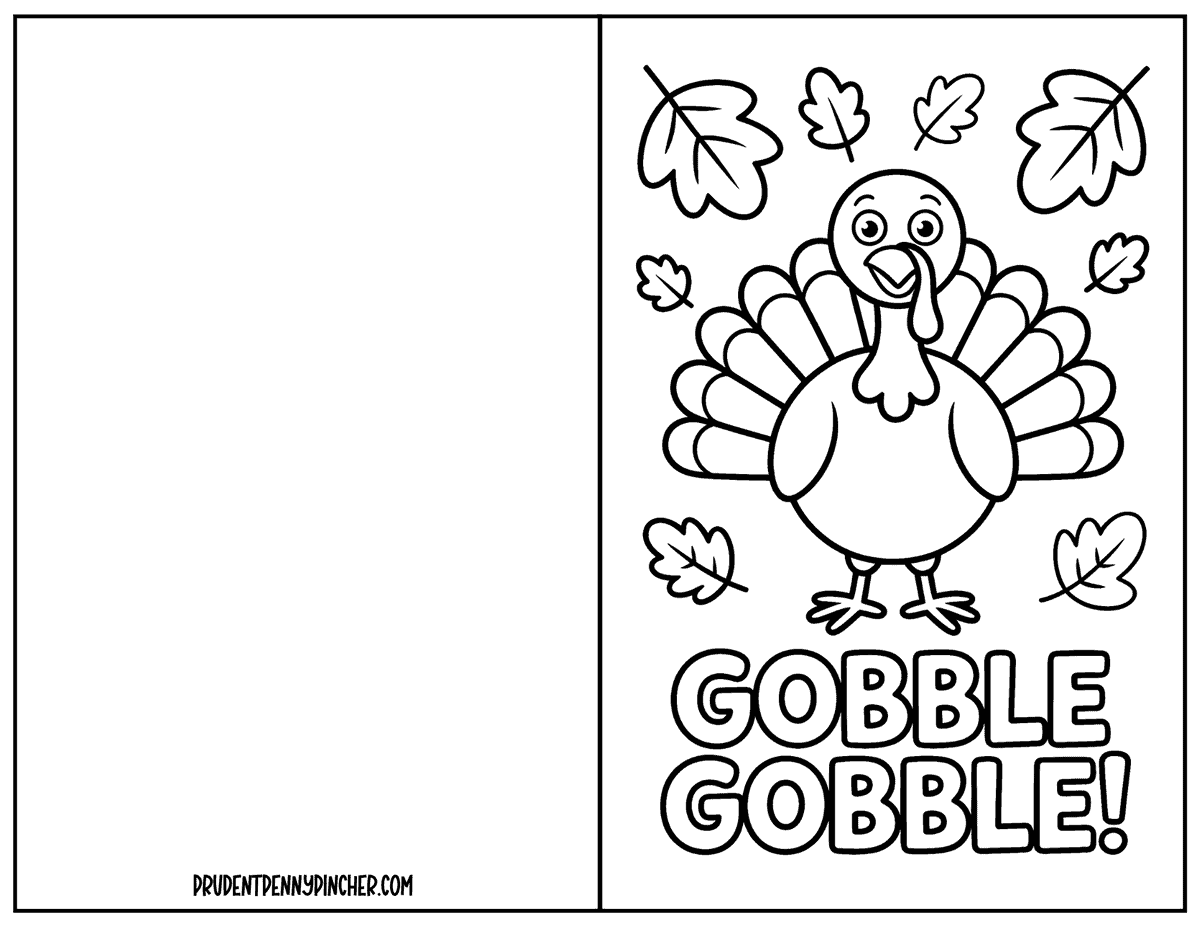 Cute turkey card with fall leaves and Gobble Gobble