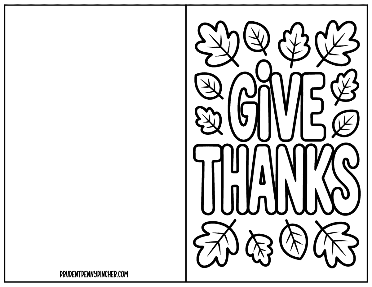 Give Thanks card surrounded by simple fall leaves