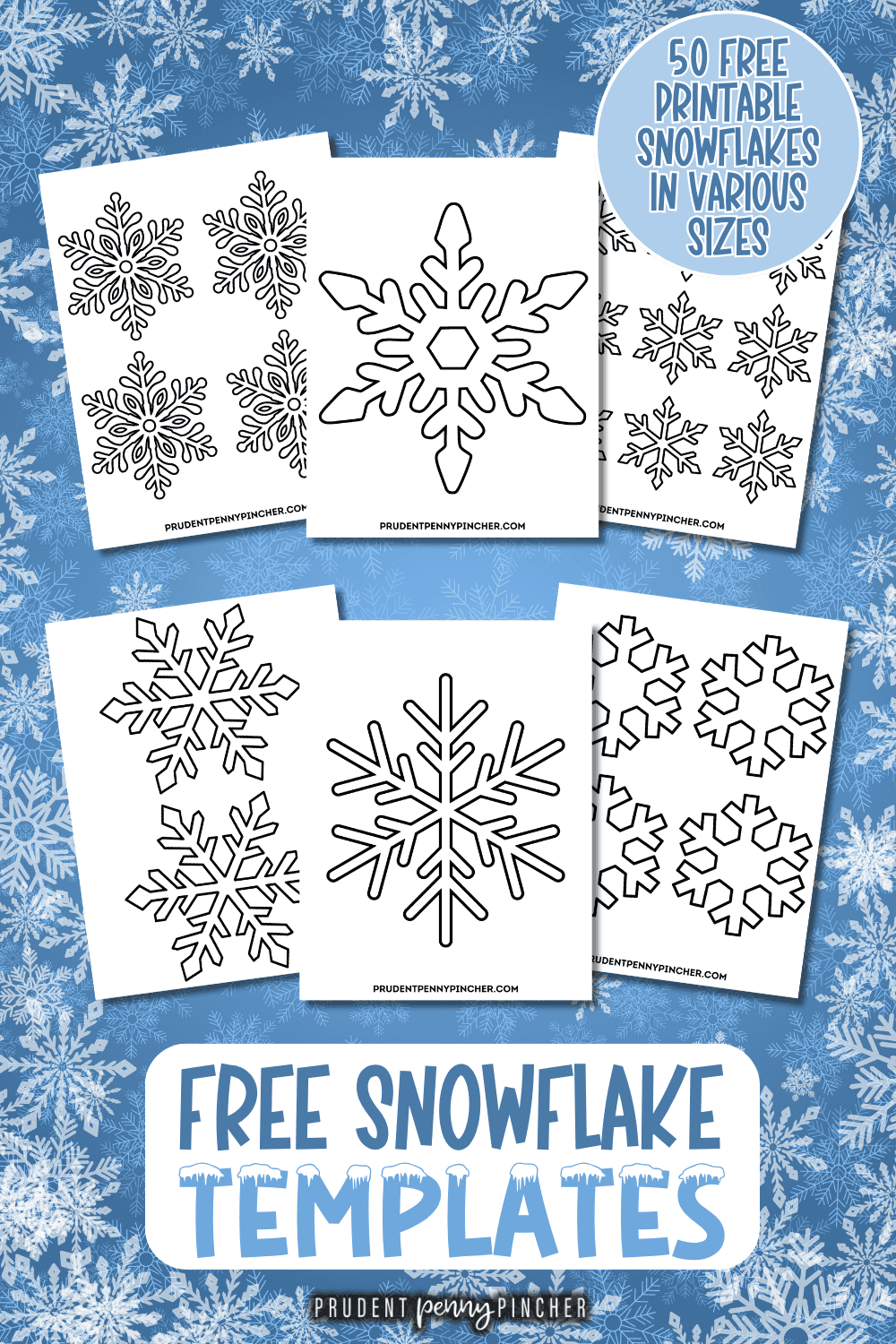 Collection of free printable snowflake templates and outlines in various designs and sizes for winter crafts, coloring, and decorations.