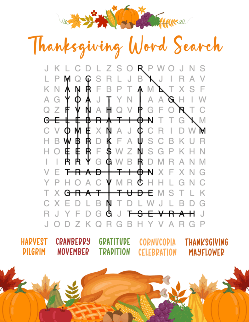 word search answer key showing the locations of all ten hidden words